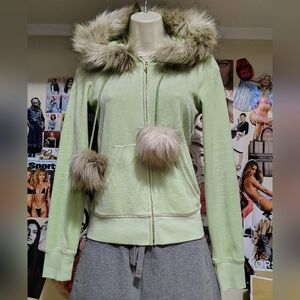 Juicy Couture Pom Pom Faux Fur Hooded Jacket